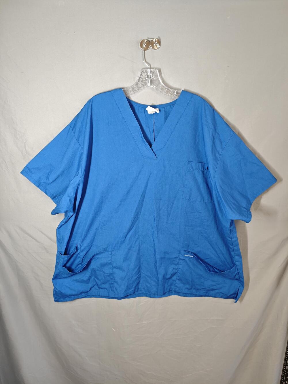 Peaches Scrub Top Shirt Mens 3XL Blue Medical Uniform Workwear Pockets Nursing
